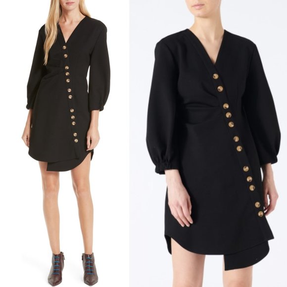 NWT Tibi Asymmetrical Shirt-dress Bond Stretch Sz 6 Black Puff Sleeves